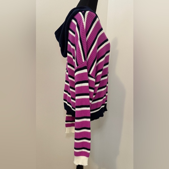 525 America Pink and Navy Striped Hooded Sweater - Picture 2 of 9